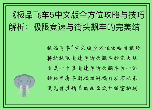 《极品飞车5中文版全方位攻略与技巧解析：极限竞速与街头飙车的完美结合》
